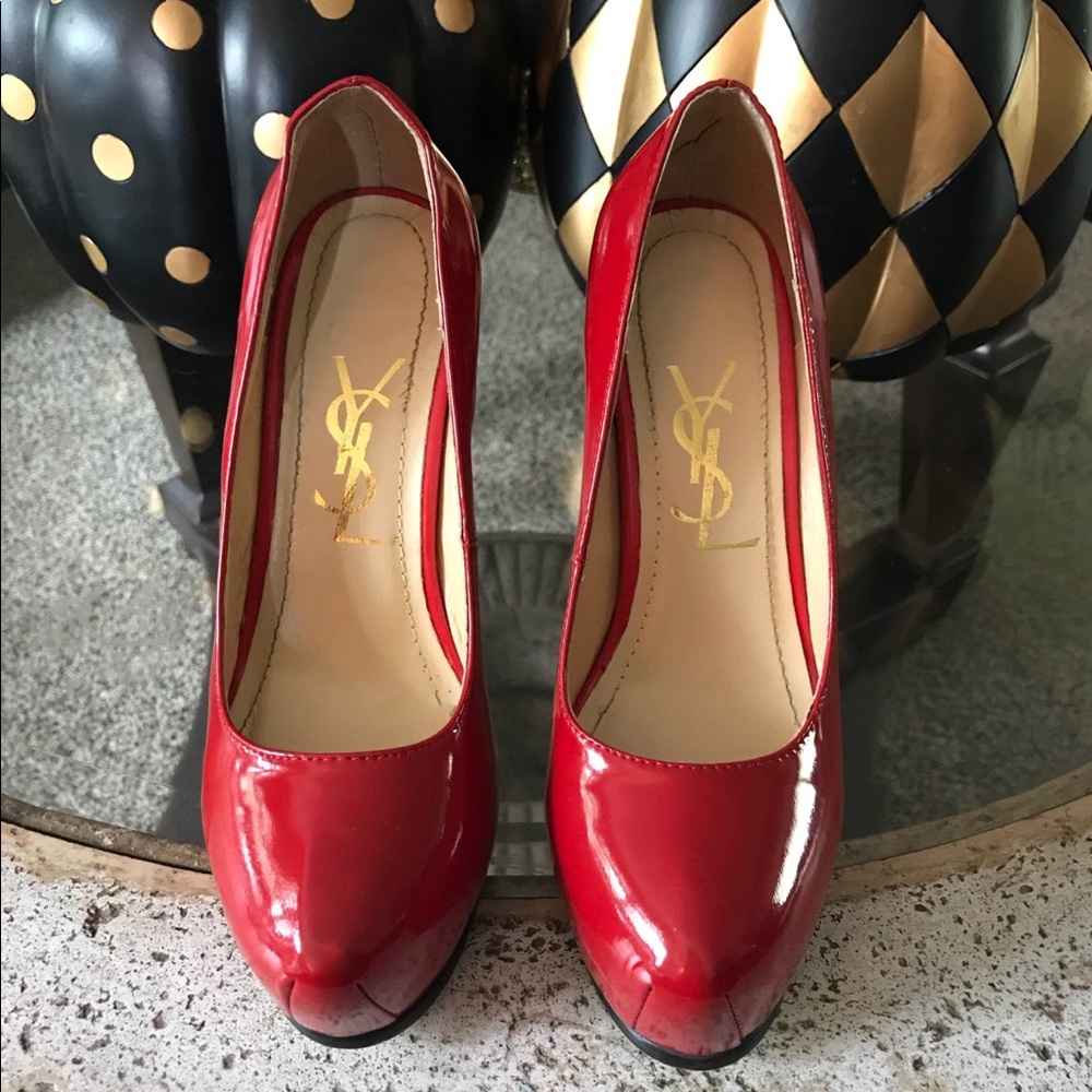 🍒YSL Yves Saint Laurent Red Platform Heels - Picture 2 of 7